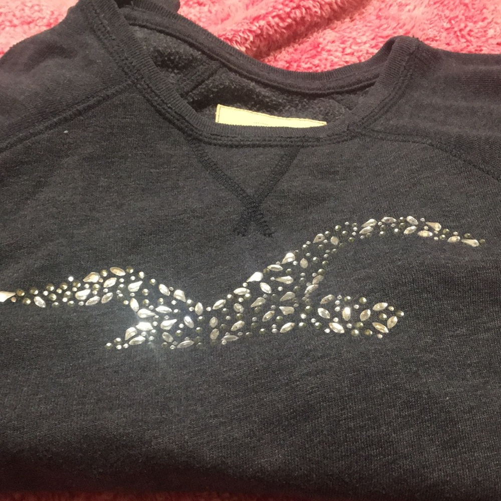 Womens Black Sweatshirt with Decorative Silver Stud Detail